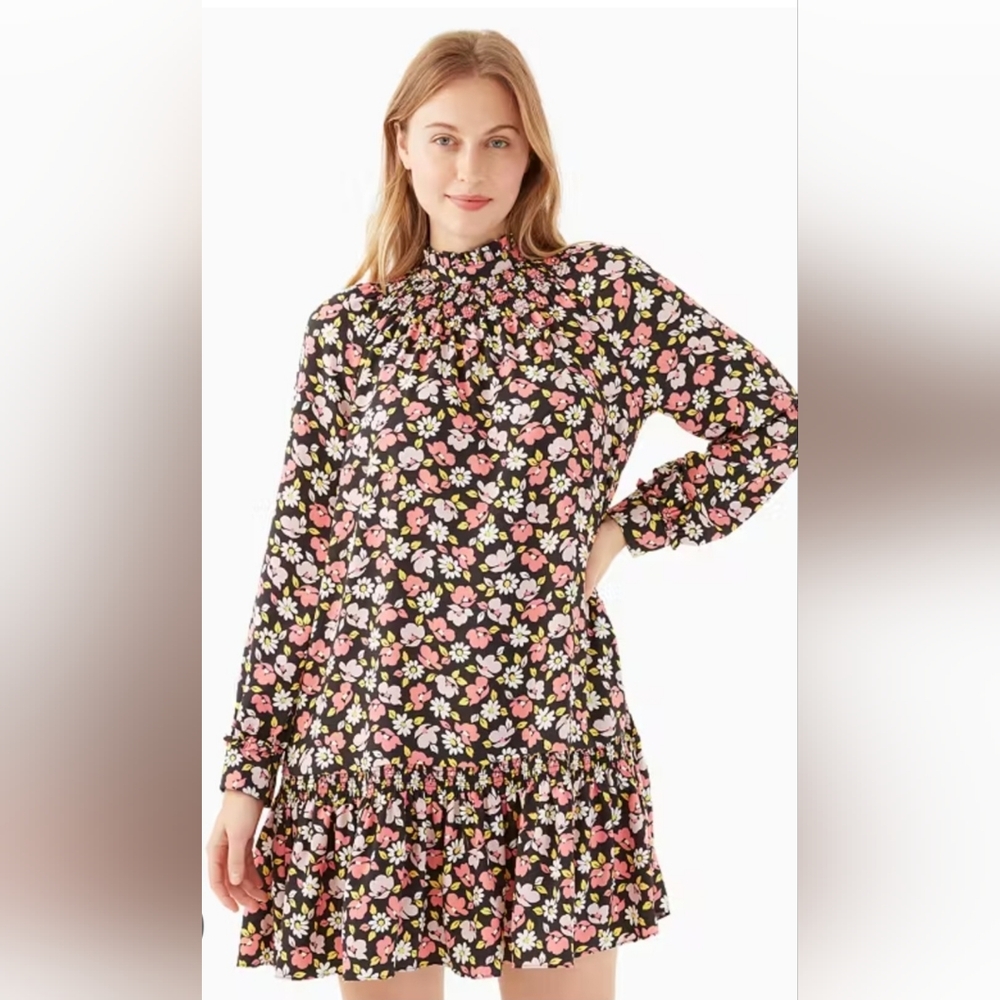 Kate Spade Women's Road Trip Floral Shift Dress Size MEDIUM Black Pink Zip